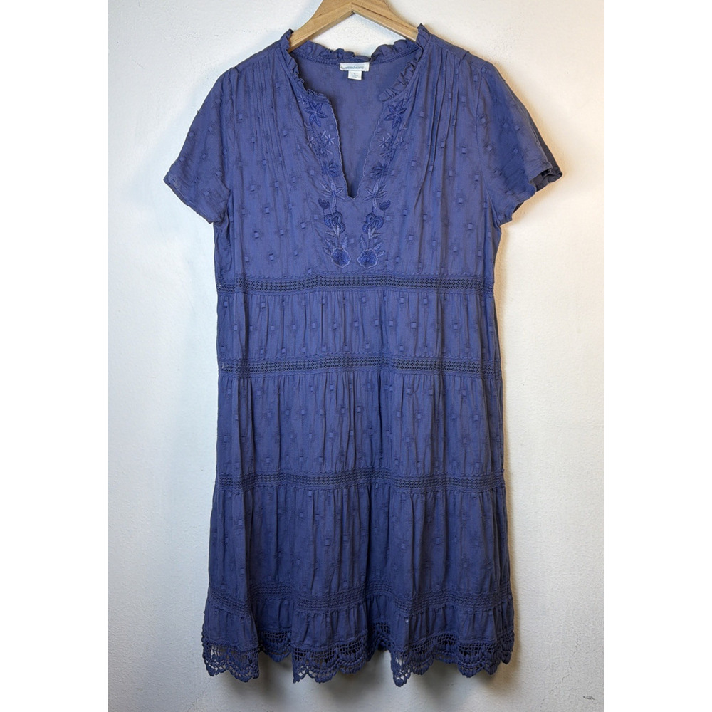 Sundance mini bohemian large Dress Blue lined vacation tiered embordered western - Picture 2 of 15